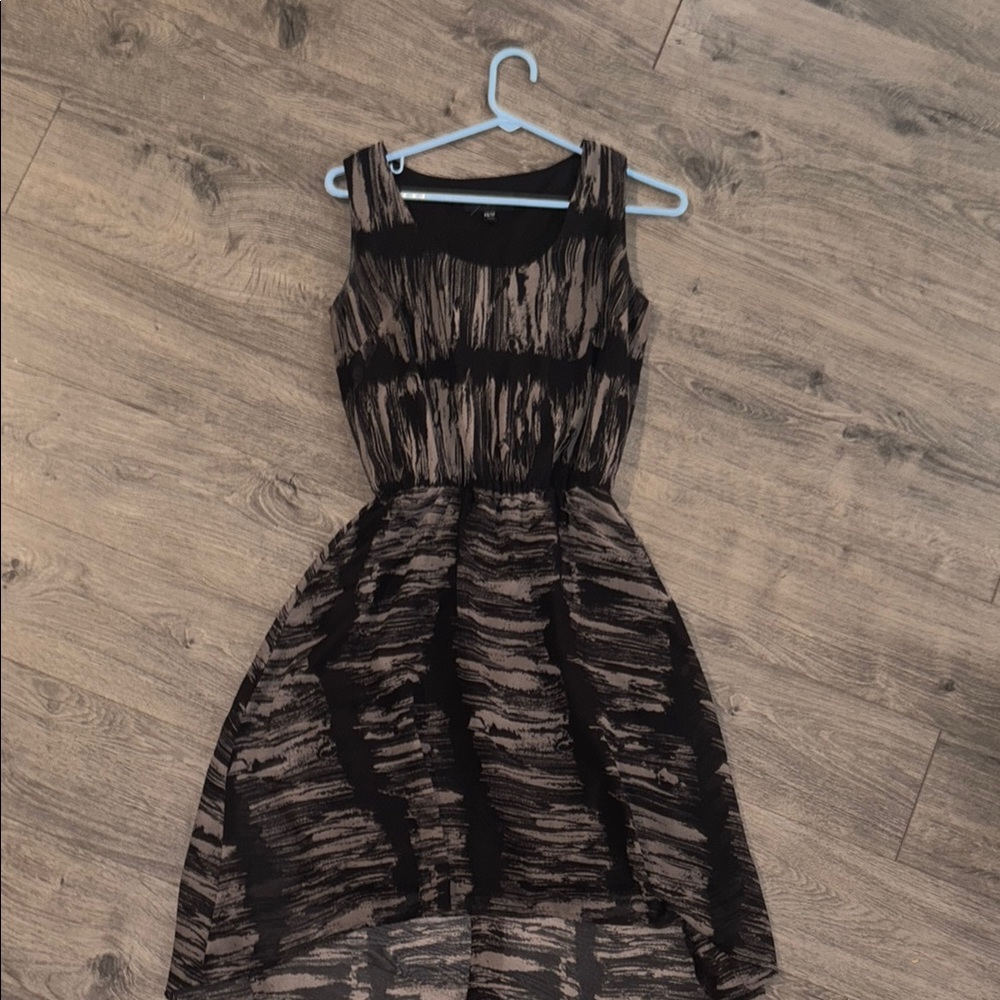 Black and Tan Fit and Flare High Low Cocktail Dress